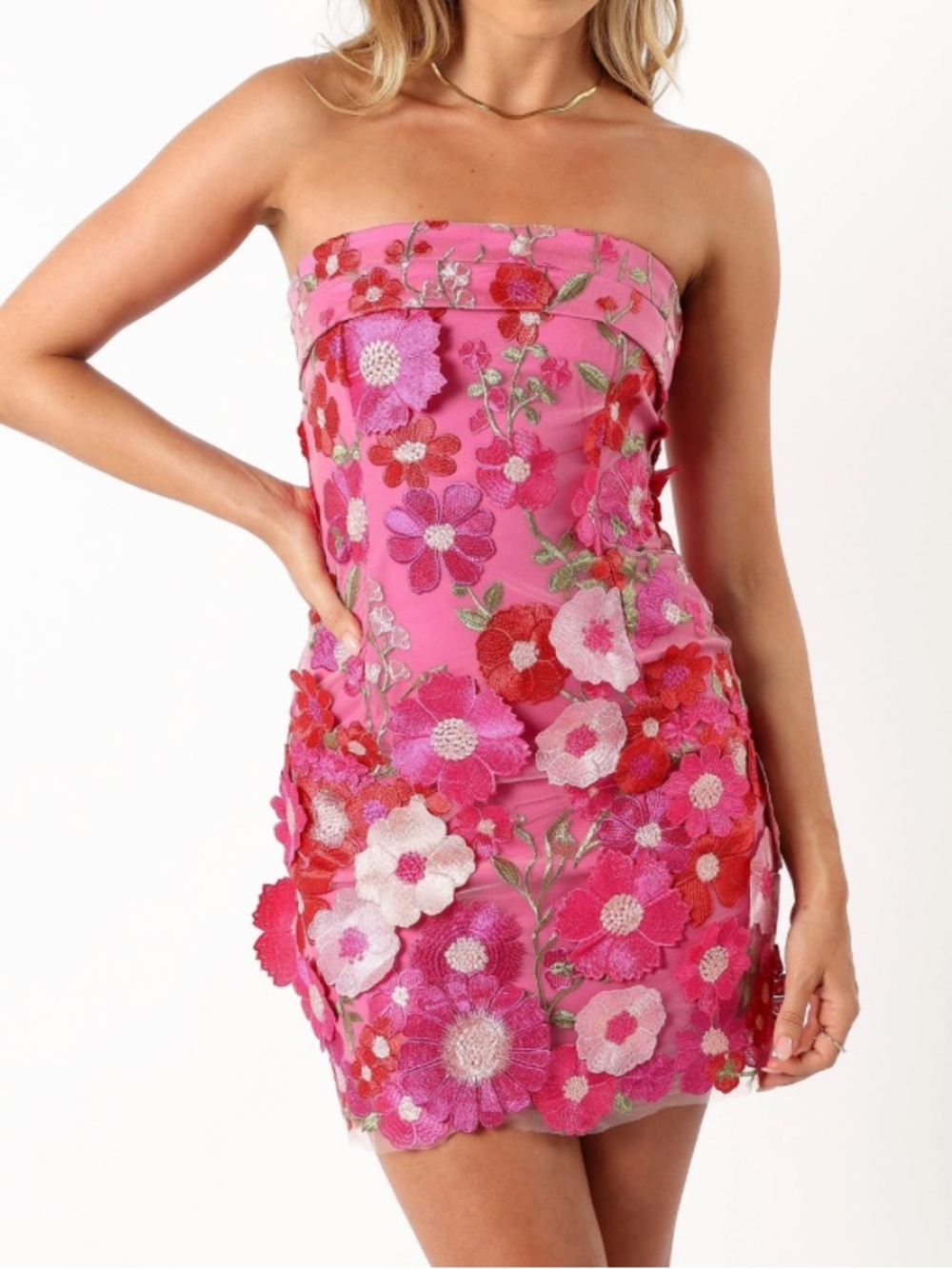 Petal & Pup Pink Strapless Floral Applique Mini Dress
